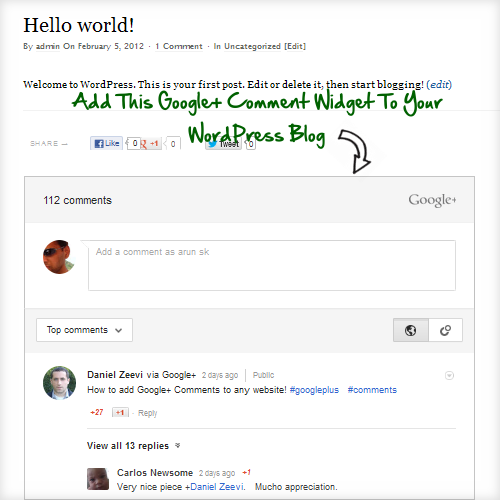 Google+ comments widget wordpress