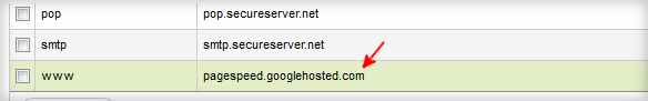 Google pagespeed CNAME configuration