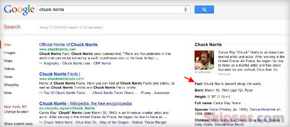 Chuck Norris fact in Google knowledge graph.