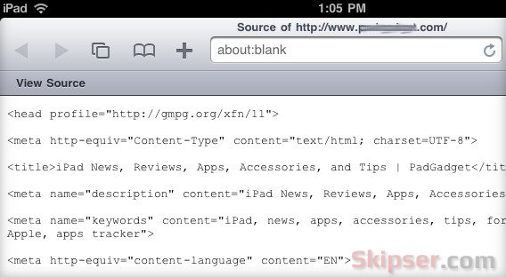 Source code of website in iPad