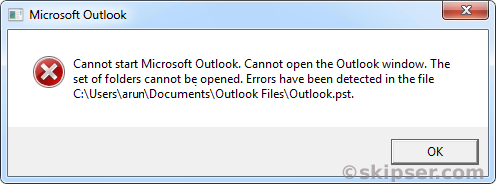 Outlook pst corrupt error.