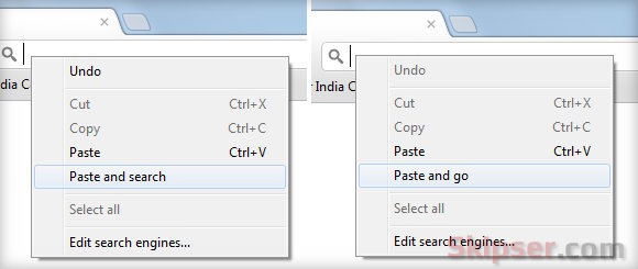 Chrome features paste and search