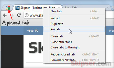 pin tab google chrome.