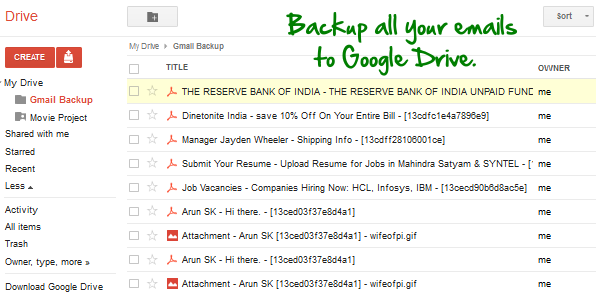 Backup and archive gmail email to google drive