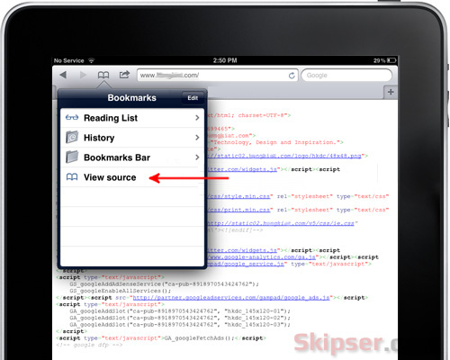 View source in iPad