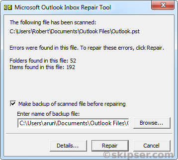 Scanpst outlook pst file can report