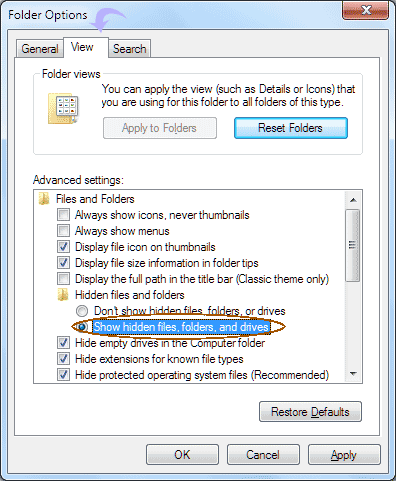 Show hidden files and folders